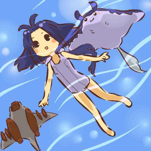 ambiguous_gender barefoot blue_body blue_hair blue_skin clothed clothing cosplay feet female feral group hair long_hair nude one-piece_swimsuit open_mouth smile swimming swimwear tan_body tan_skin toony water hitec nintendo pokemon generation_2_pokemon human mammal mantine marine pokemon_(species) 1:1