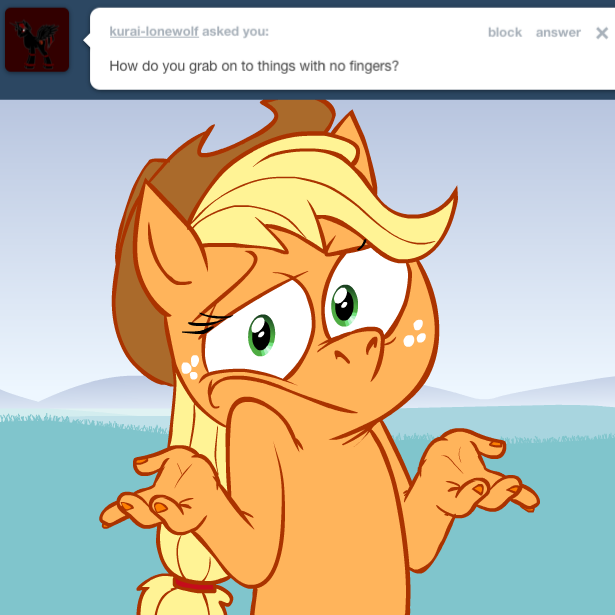 ask_jappleack blonde_hair clothing female fingers gesture green_eyes hair hat hat_only headgear headgear_only headwear headwear_only looking_at_viewer mostly_nude shrug solo text hotdiggedydemon friendship_is_magic hasbro my_little_pony tumblr applejack_(mlp) earth_pony equid equine horse mammal pony 1:1 english_text half-length_portrait portrait