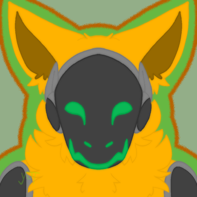 anthro chest_tuft empty_eyes fluffy front_view fur green_eyes green_mouth green_outline grey_background inner_ear_fluff looking_at_viewer machine male outline red_outline screen simple_background smile solo stylized_empty_eyes tuft yellow_body yellow_fur unknown_artist protogen 1:1 bust_portrait icon low_res portrait