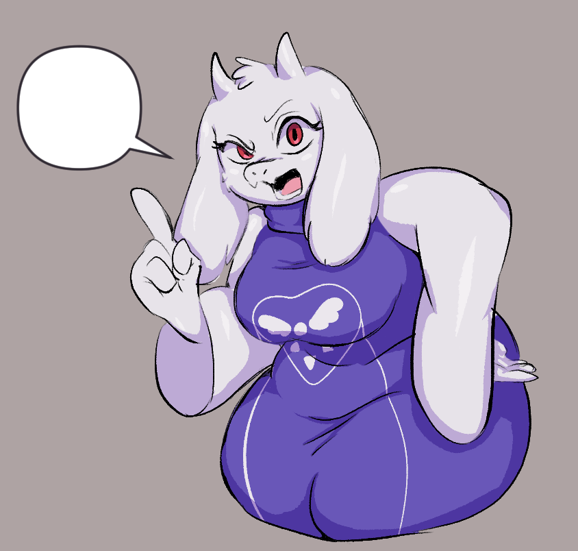 angry anthro breasts clothing empty_speech_bubble fangs female fur gesture hand_gesture horn mature_anthro mature_female overweight overweight_anthro overweight_female pointing purple_clothing red_eyes robe snout solo speech_bubble teeth thick_thighs tuft white_body white_fur dydy_silva cc-by-nc creative_commons undertale undertale_(series) toriel boss_monster_(undertale) bovid caprine goat mammal 2024 digital_media_(artwork) lol_comments