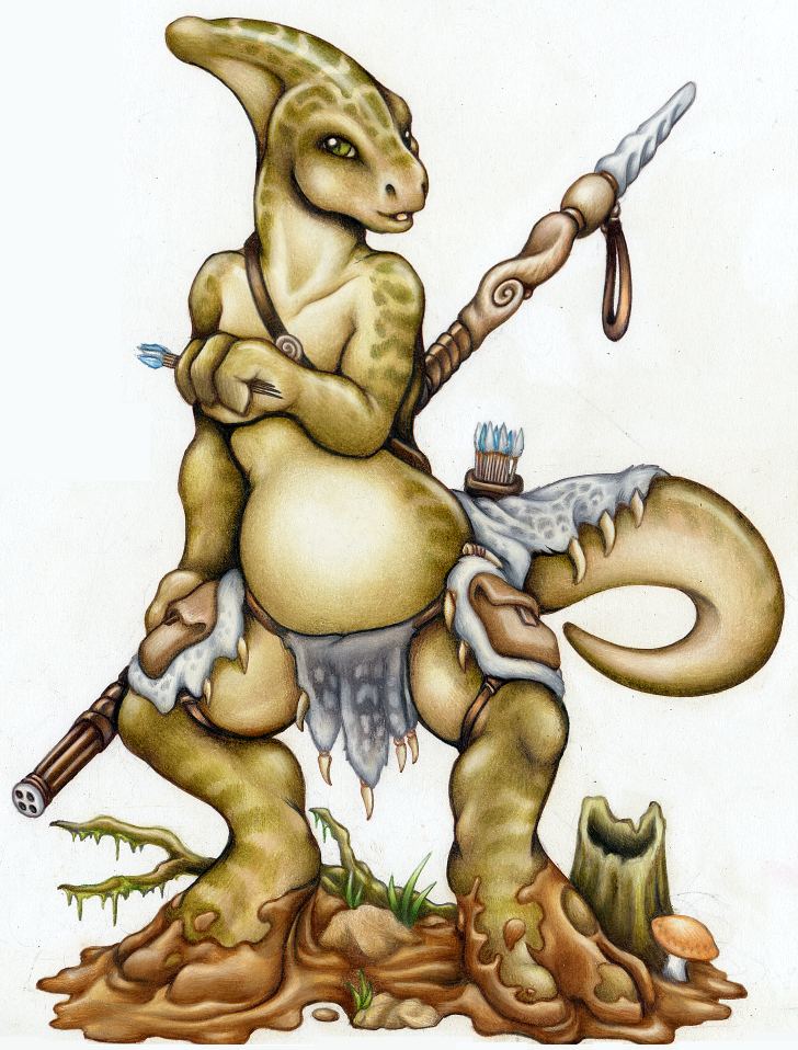 anthro bottomwear clothing loincloth male overweight overweight_anthro overweight_male slightly_chubby solo tail tribal ollie_canal dinosaur koba_(species) prehistoric_species reptile scalie 2007 colored_pencil_(artwork) traditional_media_(artwork)