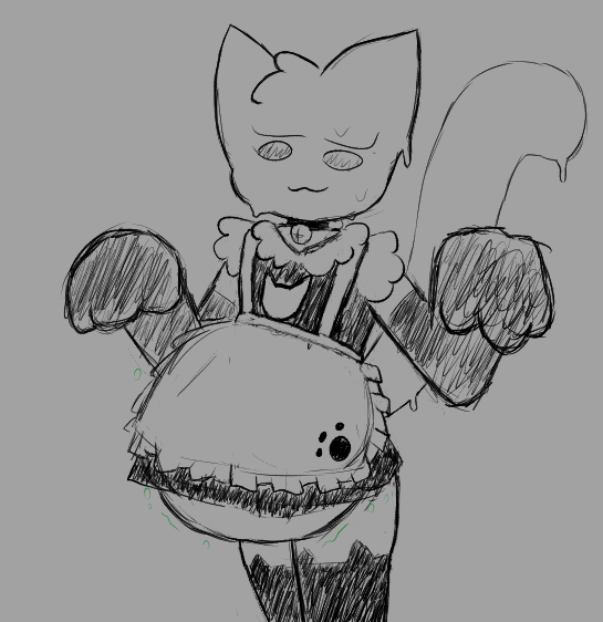 :3 ambiguous_anthro ambiguous_gender anthro arm_warmers armwear bell bell_collar belly big_belly biped bloated cat_cutout closed_smile clothed clothed_ambiguous clothed_anthro clothing collar ears_up goo_drip grey_background jingle_bell jingle_bell_collar legwear long_tail looking_down looking_down_at_self maid_uniform monotone_background mouth_closed paw_pose pose raised_tail rumbling_stomach simple_background smile solo tail topwear uniform vore tcsrjx the_binding_of_isaac_(series) delirium_(tboi) domestic_cat felid feline felis goo_creature mammal 2023 digital_drawing_(artwork) digital_media_(artwork) english_description portrait sketch three-quarter_portrait male_(lore)