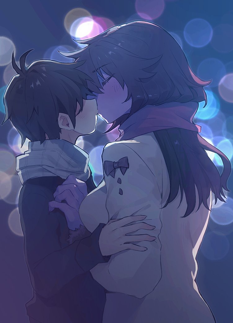 anthro breasts clothed clothing duo eyes_closed female freckles fully_clothed human_on_anthro interspecies intimate jacket kiss_on_lips kissing larger_anthro larger_female male male/female male_on_anthro romantic romantic_ambiance romantic_couple scarf size_difference topwear sskomu_(artist) deltarune undertale_(series) kris_(deltarune) susie_(deltarune) human mammal reptile scalie