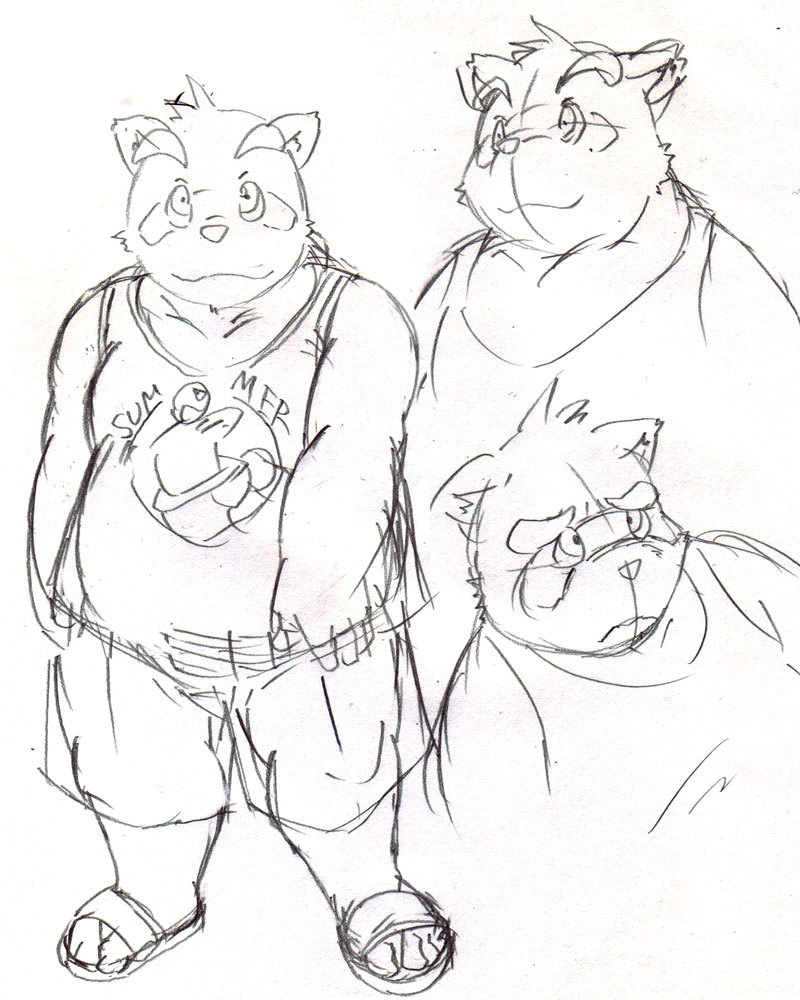 anthro biped bottomwear clothing kemono male multiple_poses overweight overweight_male pose shirt shorts simple_background solo topwear white_background young bbn morenatsu yukiharu_kuri canid canine mammal raccoon_dog tanuki 2014 4:5 sketch traditional_media_(artwork) unavailable_at_source