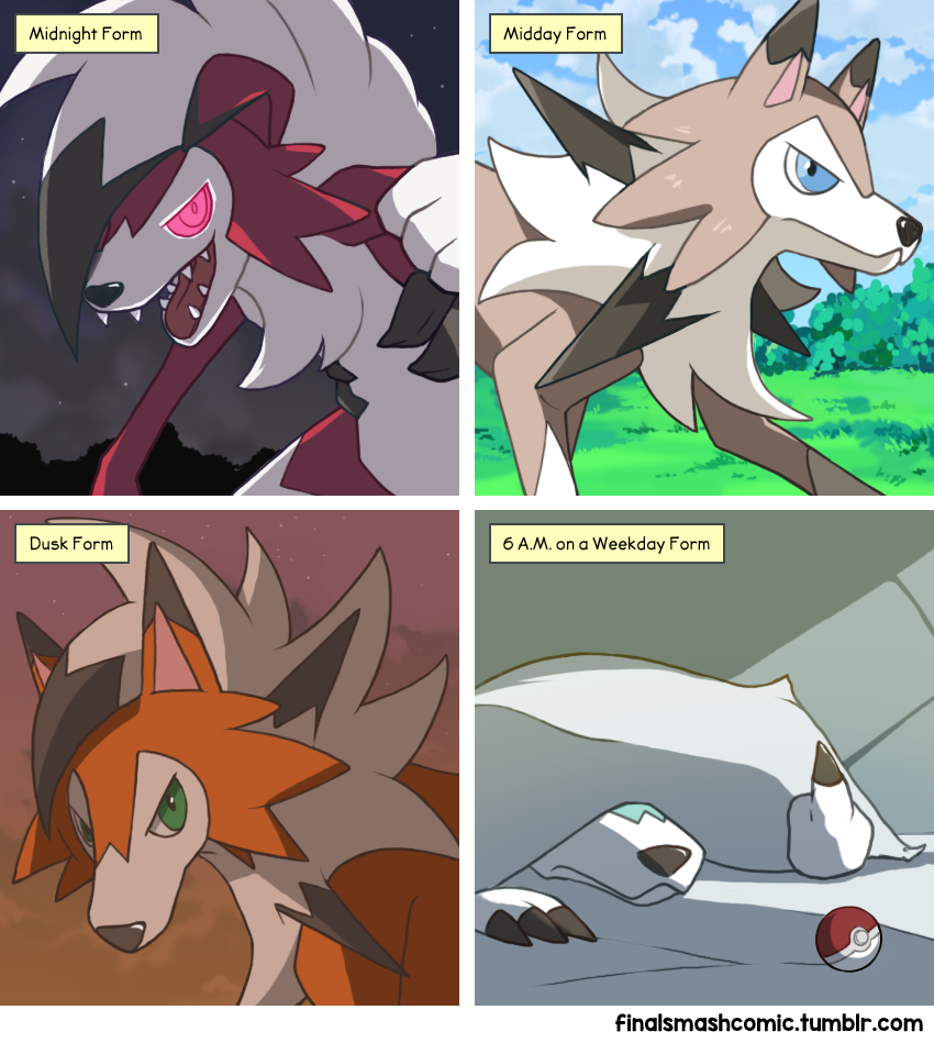 ambiguous_gender anthro blue_body blue_eyes blue_fur brown_body brown_fur feral fur gesture green_eyes hand_gesture humor middle_finger orange_body orange_fur red_body red_eyes red_fur text white_body white_fur yayster fakemon nintendo pokemon fan_character canid canine dawn_lycanroc dusk_lycanroc generation_7_pokemon lycanroc mammal midday_lycanroc midnight_lycanroc pokemon_(species) 2017 comic url