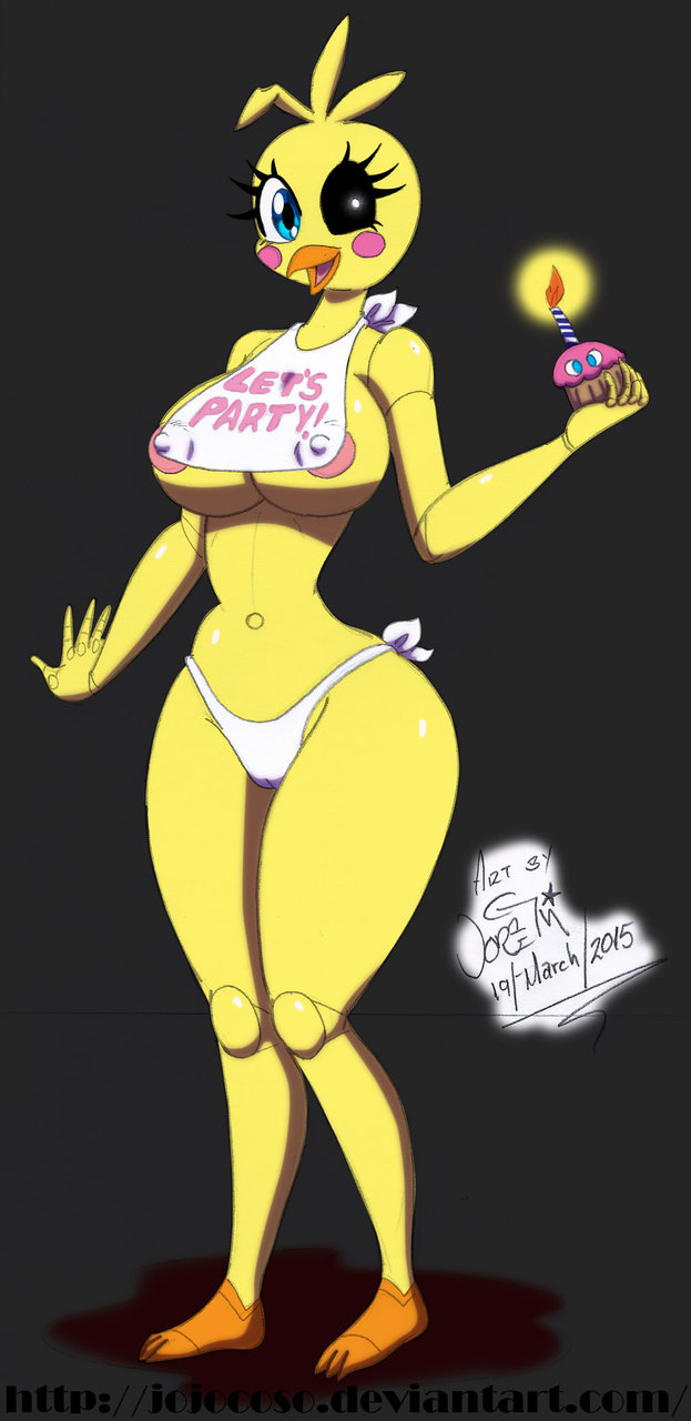 anthro anthrofied areola beak bib big_breasts black_sclera blue_eyes blush blush_stickers breasts camel_toe clothed clothing curvy_figure erect_nipples female hourglass_figure looking_at_viewer machine nipple_outline nipples non-mammal_breasts non-mammal_nipples panties rosy_cheeks skimpy smile solo thick_thighs underwear wide_hips jojocoso third-party_edit five_nights_at_freddy's five_nights_at_freddy's_2 scottgames cupcake_(fnaf) toy_chica_(fnaf) animatronic avian bird chicken galliform gallus_(genus) phasianid robot 2016 colored hi_res