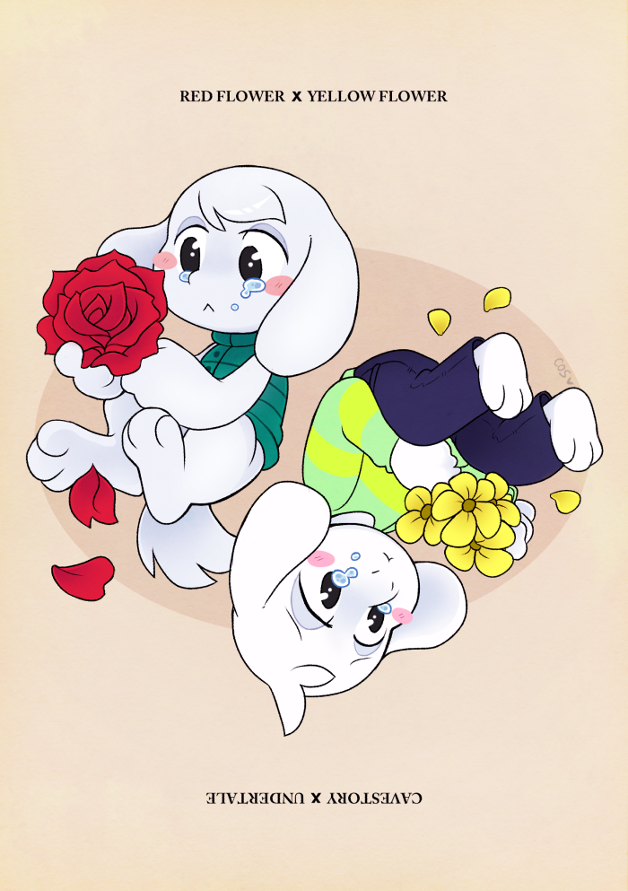 3_toes anthro barefoot bodily_fluids clothing crying duo feet female flower fluffy fluffy_tail fur male petals plant red_flower rose_(flower) sad simple_background soles tail tears toes white_body white_fur yellow_flower young young_anthro cuteosphere cave_story undertale undertale_(series) asriel_dreemurr toroko boss_monster_(undertale) bovid caprine goat lagomorph leporid mammal mimiga rabbit 2015 crossover