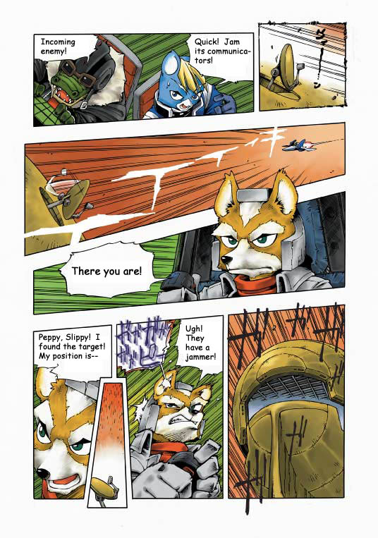 anthro arwing clothing duo male solo text shigehisa_nakaue nintendo star_fox cool_(star_fox) fox_mccloud canid canine fox mammal 2002 comic english_text official_art