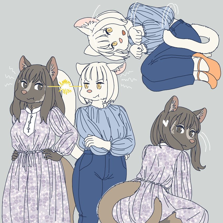 anthro clothed clothing dress duo eye_contact female footwear kemono looking_at_another male pupils shoes slit_pupils tail ekaki510 civet domestic_cat felid feline felis mammal masked_palm_civet palm_civet viverrid 1:1