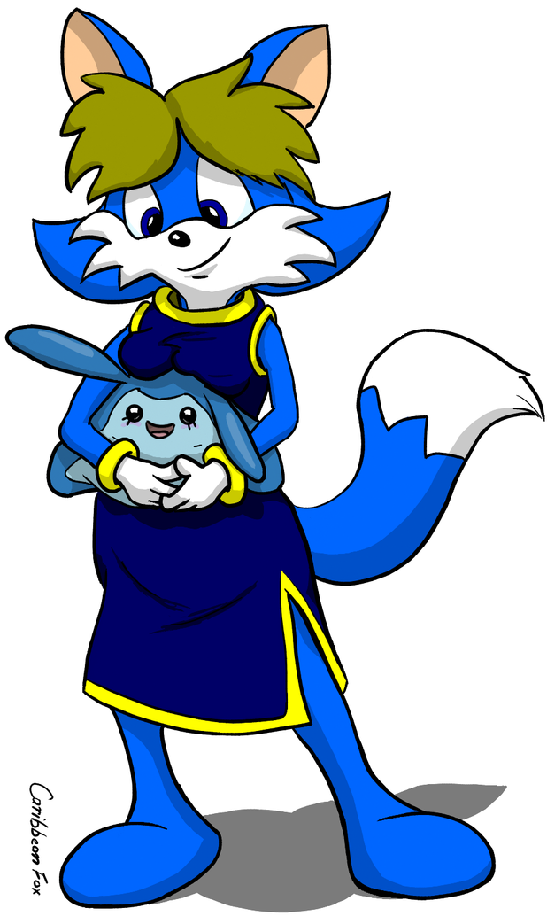 anthro blonde_hair blue_body blue_eyes blue_fur clothing dress duo female fur hair caribbean_fox nintendo pokemon fiz canid canine fox generation_4_pokemon mammal mantyke pokemon_(species) 2007 alpha_channel