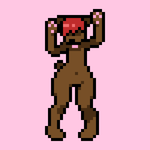 ambiguous_gender anthro blep brown_body dancing hair navel paws pink_background red_hair simple_background solo tongue tongue_out wide_hips dreamscreep caramelldansen canid canine canis domestic_dog mammal 1:1 animated animated_png digital_media_(artwork) low_res meme pixel_(artwork) pixel_animation short_playtime