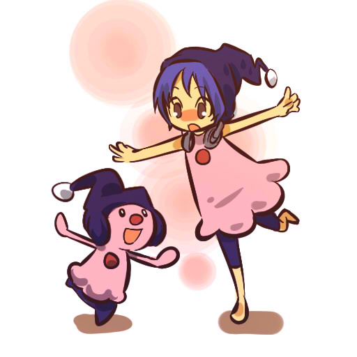 alternate_species blue_hair clothing cosplay dancing dress duo electronics female hair hat headgear headphones headwear humanized not_furry short_hair sleeveless_clothing hitec nintendo pokemon generation_4_pokemon human mammal mime_jr. pokemon_(species) 1:1