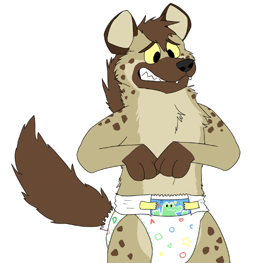 ageplay anthro brown_ears brown_markings brown_spots brown_tail clothed clothing diaper fur infantilism male markings pattern_diaper roleplay simple_background solo spots spotted_shoulders standing tail tan_body tan_fur tan_inner_ear teeth topless transparent_background wearing_diaper white_diaper blepishepi hyena mammal 1:1 alpha_channel