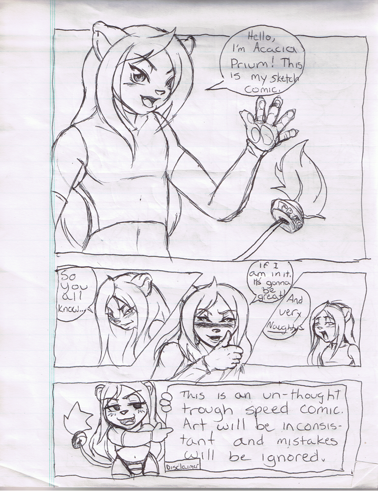 anthro clothed clothing crossdressing dialogue femboy male solo text theblackrook acacia_prium felid lion mammal pantherine black_and_white comic english_text monochrome pen_(artwork) sketch traditional_media_(artwork)