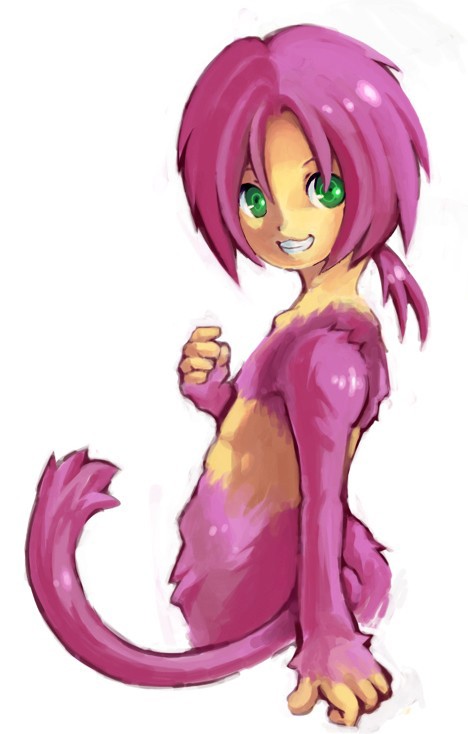 5_fingers fingers fur green_eyes hair humanoid_hands looking_at_viewer looking_back male nude pink_body pink_fur pink_hair simple_background smile solo tail tan_body tan_skin trance white_background young nero_cane final_fantasy final_fantasy_ix square_enix zidane_tribal animal_humanoid haplorhine humanoid mammal monkey primate half-length_portrait portrait