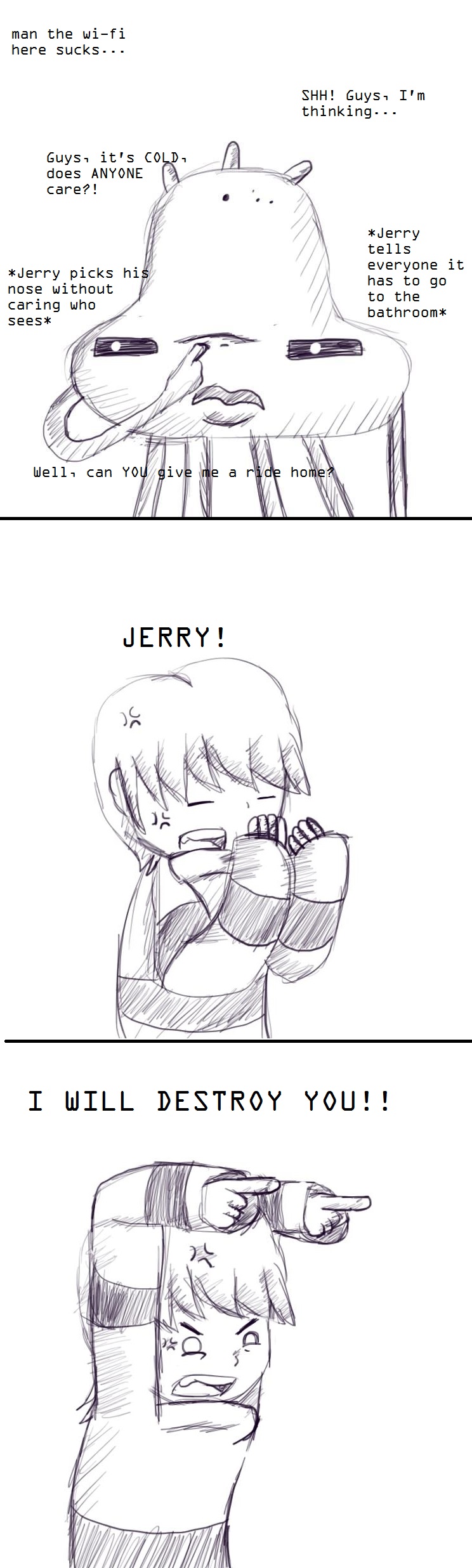 agitated angry annoyed humor text animextremex undertale undertale_(series) frisk_(undertale) jerry_(undertale) human mammal monster absurd_res english_text hi_res