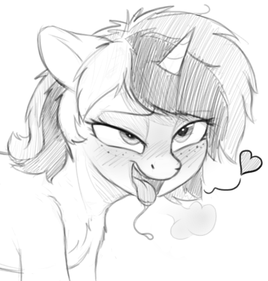 ahegao female feral freckles fur heart_symbol horn looking_pleasured open_mouth simple_background solo tongue tongue_out zippysqrl friendship_is_magic hasbro my_little_pony mythology fan_character sign_(character) equid equine horse mammal mythological_creature mythological_equine pony unicorn monochrome sketch