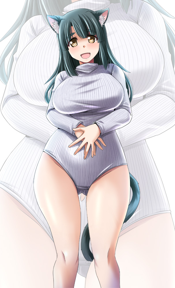 big_breasts breasts clothed clothing female green_hair hair leotard open_mouth solo tight_clothing yellow_eyes tonpuu animal_humanoid cat_humanoid felid felid_humanoid feline feline_humanoid humanoid mammal mammal_humanoid 2020