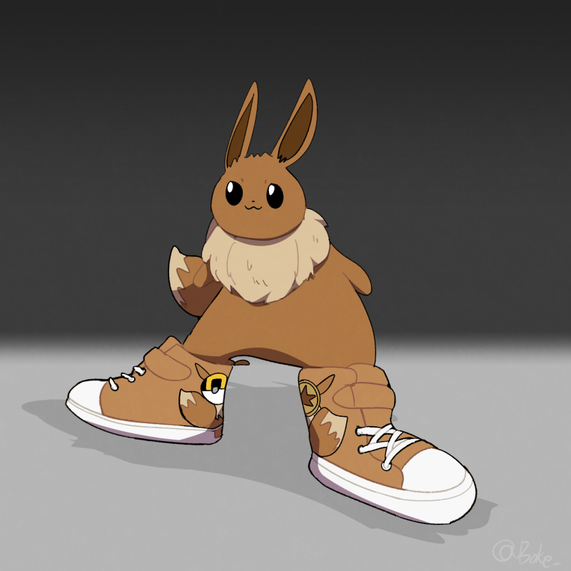 :3 ambiguous_gender black_eyes black_nose brown_body brown_clothing brown_footwear brown_fur brown_shoes clothed clothed_feral clothing feral footwear fur gradient_background grey_background humor laces neck_tuft owo pokeball shitpost shoes simple_background solo tuft ultra_ball boke_(artist) among_us_drip drip_(meme) nintendo pokemon eevee generation_1_pokemon pokemon_(species) 1:1 meme redraw