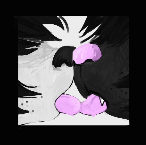 alternative_fashion anthro black_border black_hair border duo emo french_kissing hair kissing male male/male nose_to_nose sharp_teeth teeth anti_e621 canid canine canis domestic_dog mammal