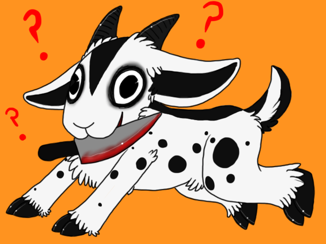 ambiguous_gender blood bodily_fluids creepy derp_eyes feral hooves horn knife orange_background quadruped question_mark simple_background solo tail vonderdevil creepypasta jeff_the_killer bovid caprine goat mammal