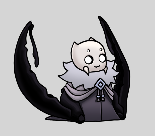 4_eyes :3 anthro black_body clothing exoskeleton fluffy_clothing grey_clothing huge_hands male mandibles mantis_arms multi_eye robe simple_background solo white_body proxicute hollow_knight team_cherry fan_character pibble_the_destroyer arthropod insect