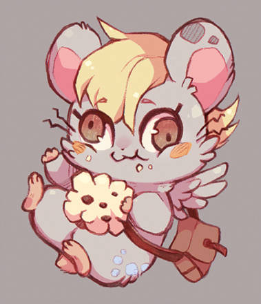 alternate_species bag blush blush_stickers brown_eyes derp_eyes eating female food fur grey_background grey_body grey_fur holding_food holding_object messenger_bag muffin shoulder_bag simple_background solo tachi-e tall whiskers wings xxmioxx friendship_is_magic hamtaro_(series) hasbro my_little_pony derpy_hooves_(mlp) cricetid hamster mammal rodent 2012 low_res