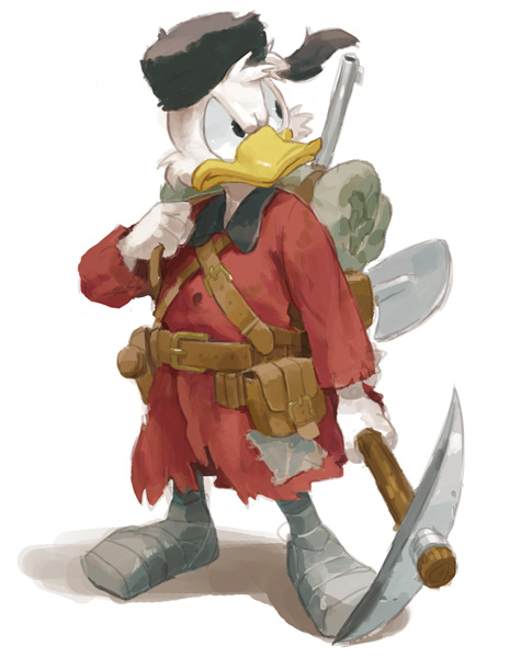 anthro beak belt clothing hat headgear headwear male pickaxe shovel simple_background solo tools nemurism disney scrooge_mcduck anatid anseriform avian bird duck 2011