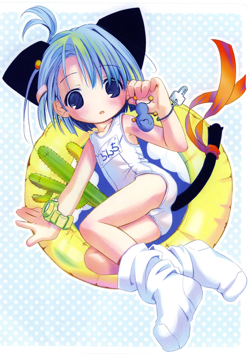 blue_eyes blue_hair clothing female footwear hair legwear one-piece_swimsuit socks solo swimwear tail young pop_(electromagneticwave) animal_humanoid cat_humanoid felid felid_humanoid feline feline_humanoid humanoid mammal mammal_humanoid hi_res