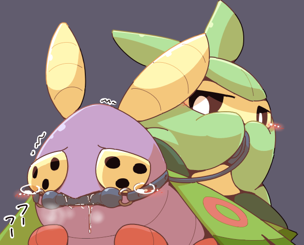 ambiguous/ambiguous ambiguous_gender bdsm bit_gag blush bodily_fluids duo feral feral_on_feral gag gagged petplay roleplay saliva simple_background tears crepix nintendo pokemon dustox generation_3_pokemon generation_5_pokemon pokemon_(species) swadloon 2015