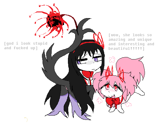 anus duo female feral flower genitals human_faced_feral humanoid_face plant pussy simple_pussy spider_lily text 2n2n puella_magi puella_magi_madoka_magica homura_akemi madoka_kaname humanoid mammal unknown_species 2021 digital_media_(artwork) english_text microsoft_paint_(artwork)