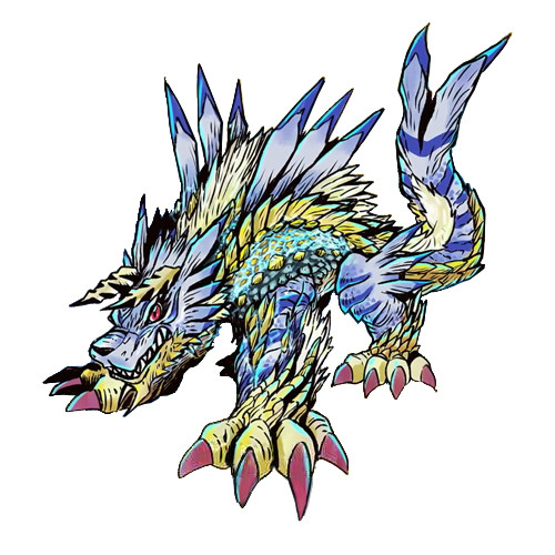 ambiguous_gender claws feral horn sharp_teeth solo teeth toe_claws watanabe_kenji bandai_namco capcom digimon monster_hunter digimon_(species) fanged_wyvern garurumon hybrid hybrid_digimon monster zino_garurumon zinogre 1:1 low_res official_art