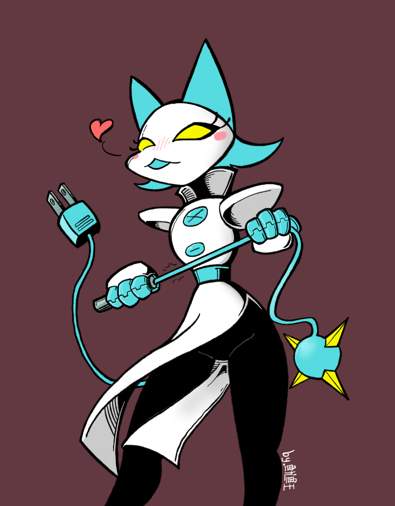 anthro black_clothing black_legwear cable_tail clothing electrical_cord electrical_plug electrical_plug_tail featureless_chest female legwear machine plug simple_background solo standing steel tail squidking deltarune undertale_(series) tasque_manager darkner domestic_cat felid feline felis mammal robot signature