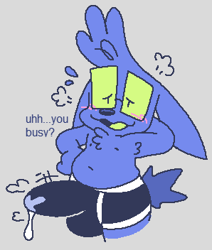 anthro big_bulge blush bodily_fluids bulge clothing cum floppy_ears genital_fluids lop_ears male solo steam sweat underwear squishings delbert_(squishings) hare lagomorph leporid mammal rabbit low_res