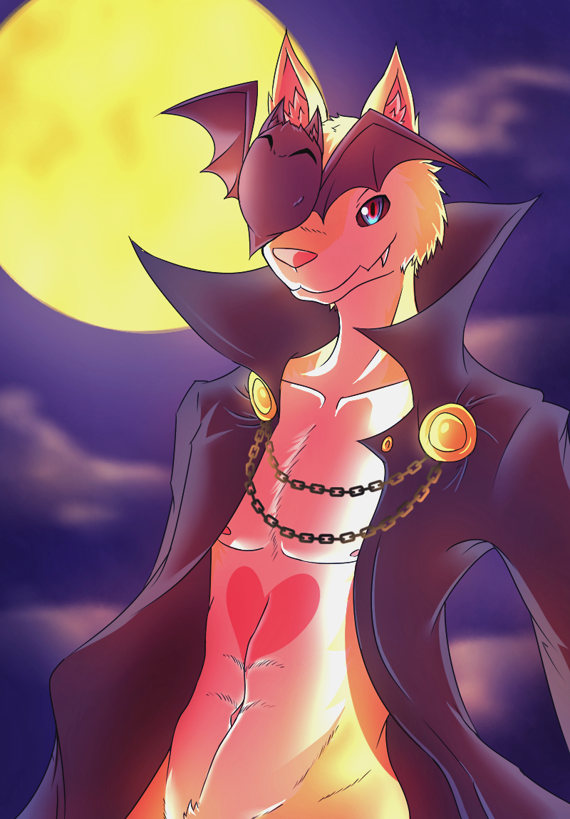 anthro clothing full_moon fur male moon night nipples nude solo tattoo shirokoi dracula bat canid canine canis mammal wolf