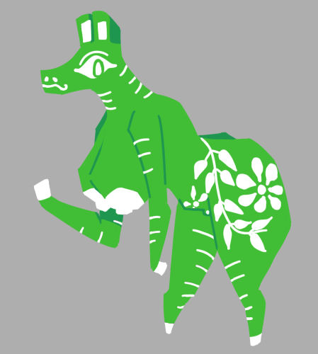 anthro big_breasts breasts butt female floral_pattern green_body hoof_hands hooves looking_at_viewer nipples nude simple_background simple_coloring slightly_chubby solo stripes thick_thighs white_stripes poundfulpanda camelid llama mammal lineless low_res