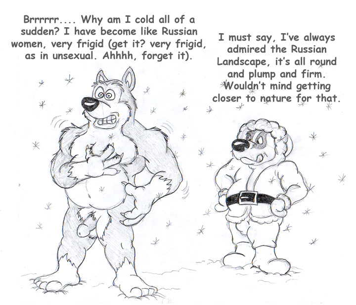 anthro belt black_nose boots claws clothed clothing coat cold dialogue duo footwear freezing fully_clothed genitals holding_chest humanoid_genitalia humanoid_penis humor licking licking_lips male male/male nude open_mouth overweight overweight_male parka penis pun shoes snow snowflake teeth_showing text tongue tongue_out topwear brucebadger road_rovers bruce_(brucebadger) exile_(road_rovers) badger canid canine canis domestic_dog husky mammal mustelid musteline nordic_sled_dog siberian_husky spitz english_text greyscale monochrome