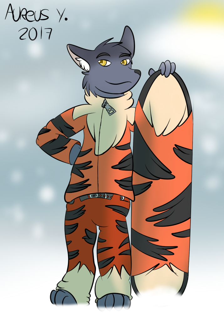 animal_print clothed clothing male snow_suit snowboard solo nikko nintendo pokemon nikko_(character) arcanine canid canine canis generation_1_pokemon mammal pokemon_(species) wolf