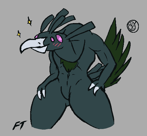 4_eyes anthro blush blush_lines long_neck male male_anthro multi_eye pink_eyes solo thick_thighs wide_hips wings flaktaryd risk_of_rain accipitriform alloy_vulture avian bird vulture