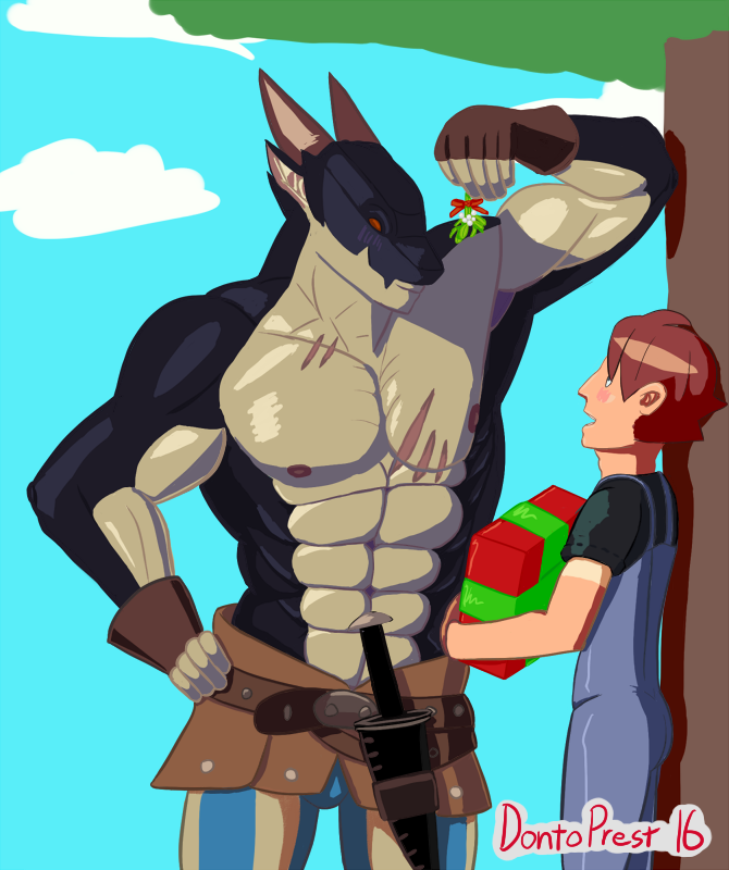 2_horns abs anthro biceps duo horn male male/male mistletoe muscular muscular_anthro muscular_male nipples pecs plant size_difference dontoprest16 cloud_meadow mythology brontide_(cloud_meadow) dragon human mammal mythological_creature mythological_scalie scalie