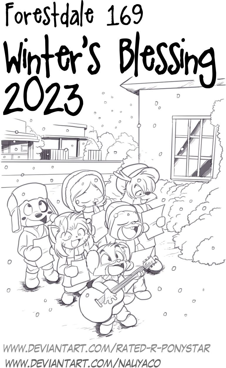 accessory acoustic_guitar anthro antlers beak beanie black_nose boots bottomwear buckteeth building caroling clothed clothing coat earmuffs eyes_closed feathers female footwear fur gloves group guitar hair hair_over_eye handwear hat headgear headwear holidays hood horn house jacket male markings musical_instrument one_eye_obstructed open_mouth paper paws plant plucked_string_instrument rabbit_ears scarf shoes shrub smile snow snowing spots spotted_body spotted_fur street string_instrument striped_body striped_fur stripes teeth text topwear trapper_hat window winged_arms wings nauyaco christmas forestdale adam_summers_(forestdale) dallas_burnside_(forestdale) izabell_carroll_(forestdale) jake_noel_(forestdale) kyle_kendricks_(forestdale) sora_jeon_(forestdale) avian bird canid canine canis dalmatian deer domestic_cat domestic_dog felid feline felis fox hybrid lagomorph leporid mammal oscine passerine rabbit sparrow tabby_cat wolf 2023 comic english_text hi_res monochrome url