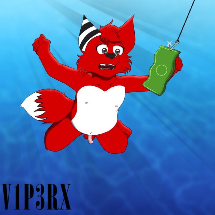 anthro balls black_eyes fur genitals hook liljaydefur male money nipples nude open_mouth parody penis red_body red_fur solo string stripes teeth text tongue v1p3rx water white_body white_fur young young_anthro unknown_artist nevermind_(nirvana) nirvana canid canine fox mammal 1:1 album_cover cover digital_media_(artwork) english_text