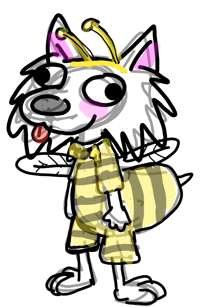 bee_costume happy male scribbles solo <vampirefuuucker> scribbles_(character) whitewolf canid canine canis mammal wolf colored_sketch guide_lines sketch