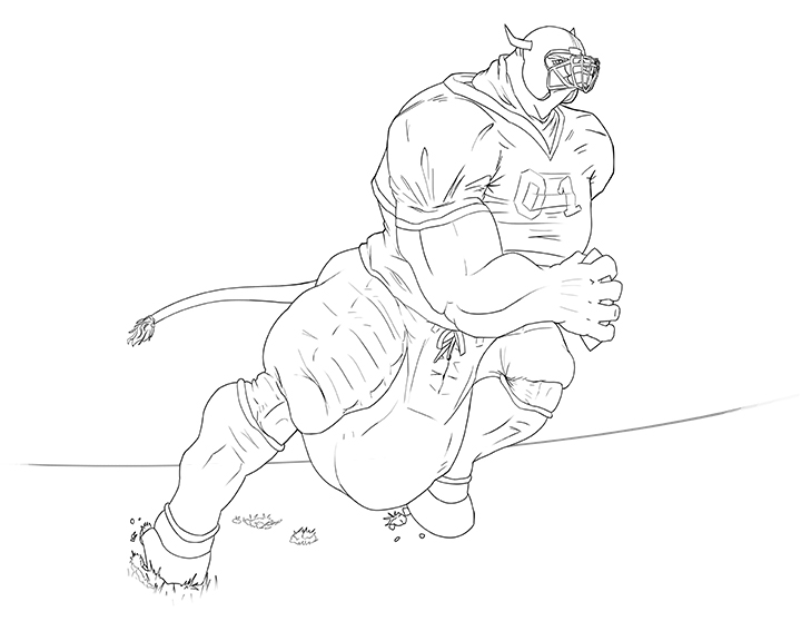 american_football anthro big_bulge bulge clothed clothing fully_clothed huge_bulge hyper hyper_bulge male muscular muscular_anthro muscular_male simple_background solo sport bananainquiry bovid bovine cattle mammal 5:4 monochrome