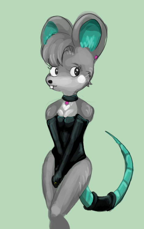 anthro blue_body blue_skin clothing collar ear_piercing female fur gloves grey_body grey_fur handwear heart_symbol piercing solo charbile natalie_mouse mammal mouse murid murine rodent