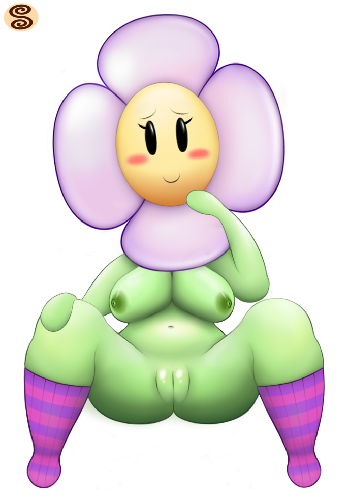 blush breasts clothing female flower footwear genitals green_body green_nipples green_skin legwear looking_at_viewer nipples not_furry plant pussy simple_background smile socks solo white_background flowerfondler mario_bros nintendo paper_mario crazee_dayzee elemental_creature flora_fauna flower_creature humanoid