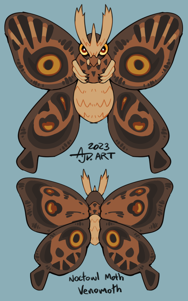 6_legs ambiguous_feral ambiguous_gender blue_background brown_body brown_wings eyespots feral front_view fusion looking_at_viewer markings pokemon_fusion rear_view simple_background solo text wings flipside nintendo pokemon fan_character arthropod generation_1_pokemon generation_2_pokemon insect lepidopteran noctowl pokemon_(species) venomoth 2023 english_text model_sheet signature