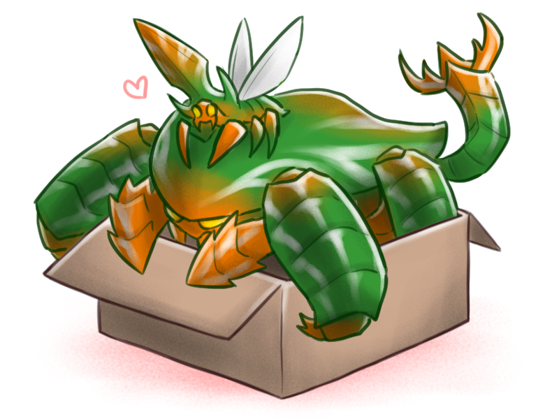 ambiguous_gender box container duo feral in_box in_container simple_background white_background canes-cm capcom if_it_fits_i_sits_(meme) monster_hunter arthropod insect neopteron reptile scalie seltas seltas_queen 4:3 meme