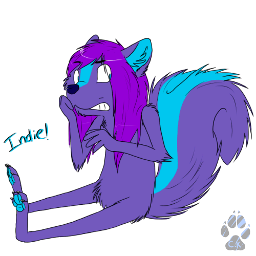 4_toes anthro biped blue_body blue_eyes blue_fur claws feet femboy fluffy fluffy_tail footprint fur hair looking_aside male nude pawprint purple_body purple_fur purple_hair sitting solo tail toes toony clayton_(artist) indie_(character) mammal mephitid skunk 1:1 character_name low_res