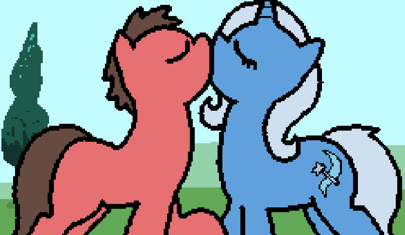 blue_body blue_hair blue_tail brown_hair brown_tail canon_x_oc duo ending eyes_closed female feral hair horn kiss_on_lips kissing male male/female red_body tail pokehidden banned_from_equestria friendship_is_magic hasbro my_little_pony mythology big_brian trixie_(mlp) earth_pony equid equine horse mammal mythological_creature mythological_equine pony unicorn 2015 aliasing digital_media_(artwork)